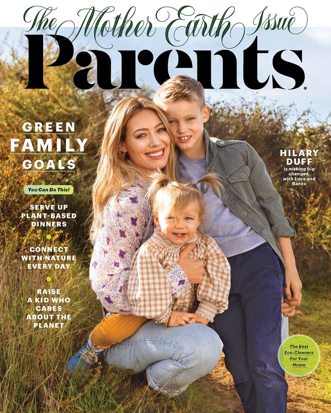 Banks on a magazine cover with mommy and brother Luca